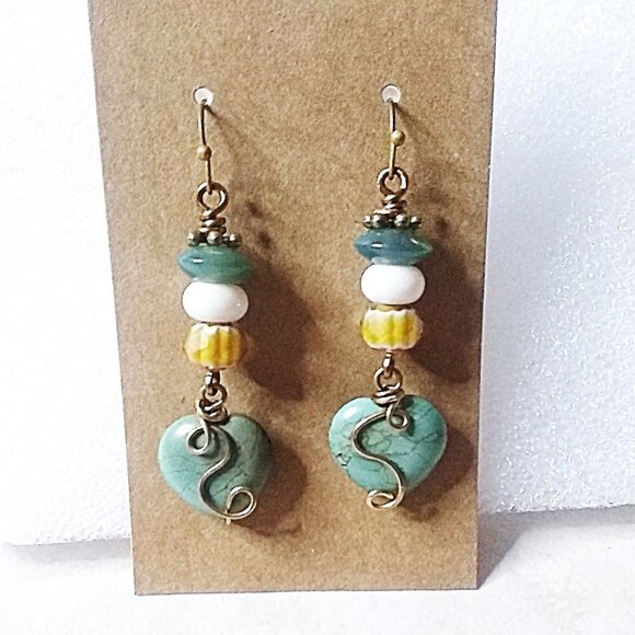 LOVER'S GIFT ALERT! African Turquoise Heart Earrings - Unique & One-of-a-Kind - Picture 2 of 9